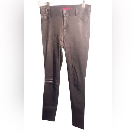 Alice + Olivia stretch spandex lamb black leather 5 pocket straight leg pants 6 - Picture 2 of 5